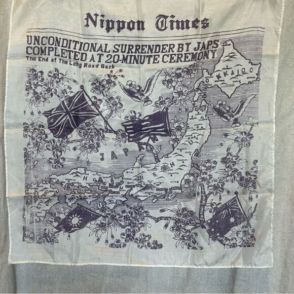 1945 Surrender of Japan Silk Map Handkerchief - Nippon Times - Picture 2 of 7
